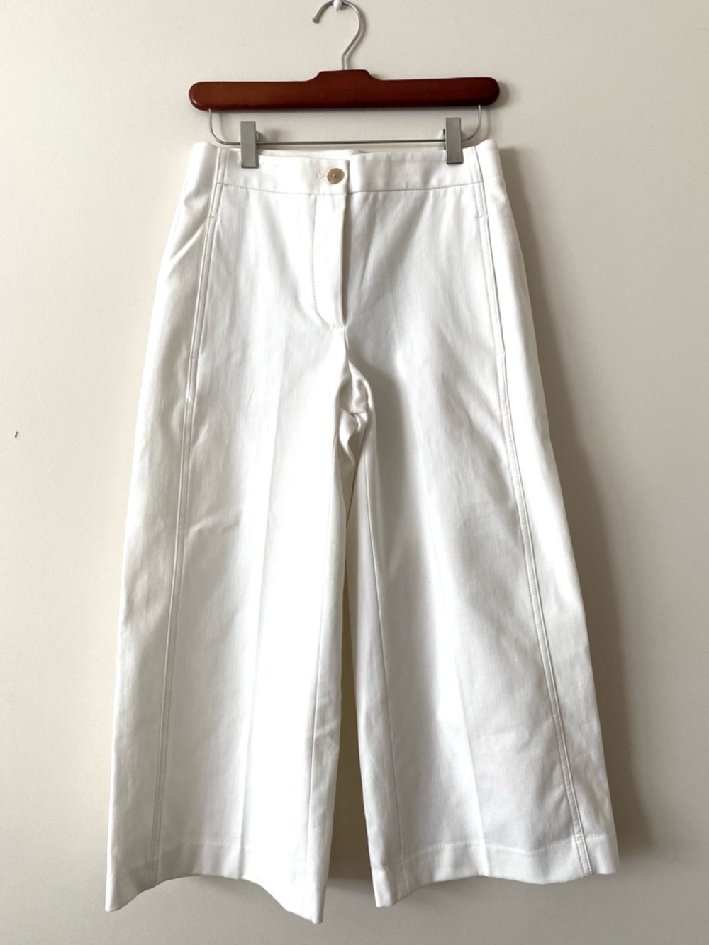 Ann Taylor White Ivory Wide Leg Cropped Cotton Blend Pants Size 2 Petite - Picture 2 of 13